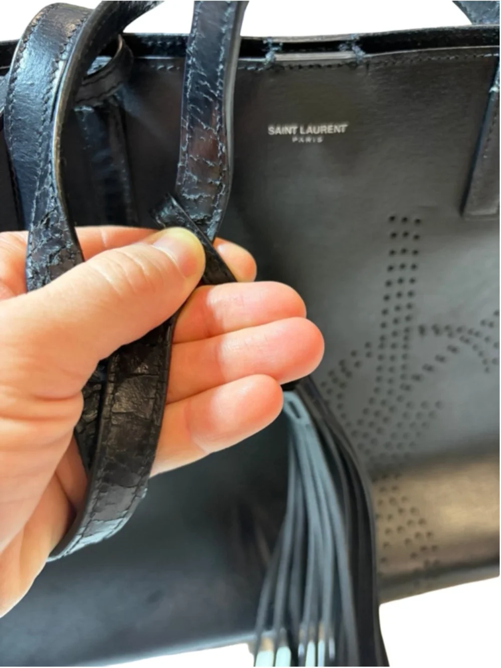 Saint Laurent Calfskin Perforated East West Shopping Tote Black Leather - Picture 3 of 16